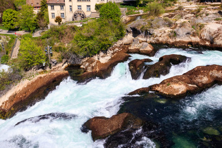 View of Rhine Falls in Schaffhausen canton, Switzerland. Most powerful waterfall in Europeの写真素材