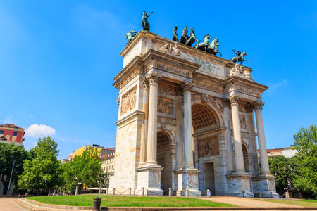 Arch of Peace in Sempione Park, Milan, Lombardy, Italyの写真素材