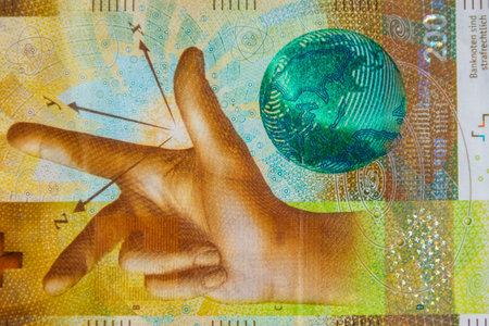 Macro shot of two hundred swiss francs banknoteの写真素材