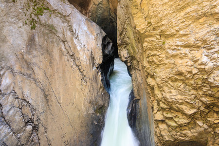 Trummelbach Falls are a series of ten glacier-fed waterfalls inside the mountain in Lauterbrunnen, Switzerlandの写真素材