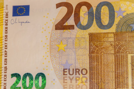 Macro shot of two hundred euro banknote