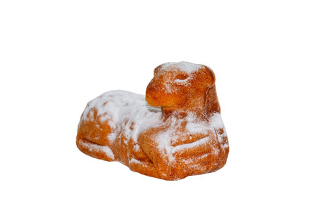 Easter lamb cake isolated on white backgroundの写真素材