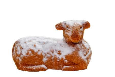 Easter lamb cake isolated on white backgroundの写真素材