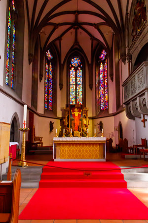 Interior of Vaduz Cathedral, or Cathedral of St. Florin is a neo-Gothic church in Vaduz, Liechtensteinのeditorial素材
