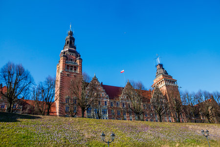 Historic building of Provincial Office on Haken terrace in Szczecin, Polandのeditorial素材