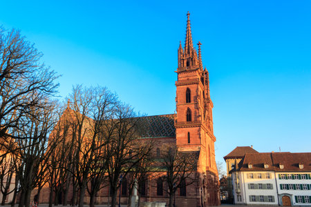 Facade of Basel Minster cathedral in Switzerland