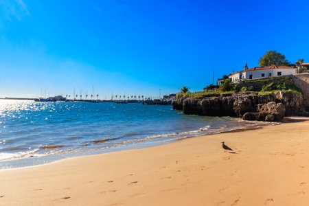 View of beach and the Atlantic ocean in Cascais, Lisbon district, Portugalの写真素材