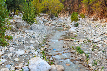 View of a mountain river in Kesme Bogaz canyon, Antalya province in Turkeyの写真素材