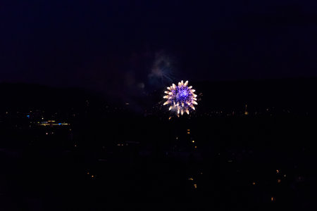 Beautiful fireworks over Bern city in Switzerland