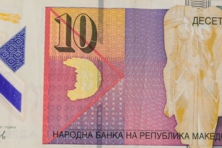 Macro shot of ten macedonian denar banknoteの写真素材