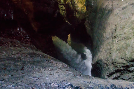 Trummelbach Falls are a series of ten glacier-fed waterfalls inside the mountain in Lauterbrunnen, Switzerlandの写真素材