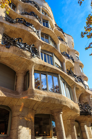 Barcelona, Spain - December 15, 2022: Exterior of the Casa Mila (La Pedrera) by Antoni Gaudi in Barcelona, Spainのeditorial素材