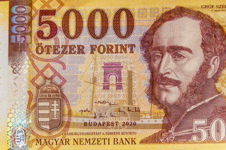 Macro shot of 5000 Hungarian forint bill
