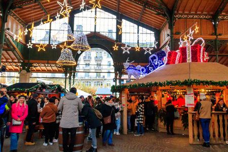 Montreux, Switzerland â November 27, 2022: People at Christmas market in Montreux, Switzerlandのeditorial素材
