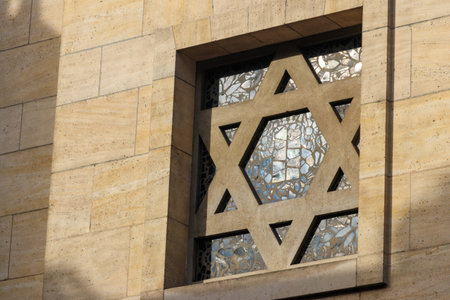 Close-up of jewish star of David on a synagogue wallの写真素材