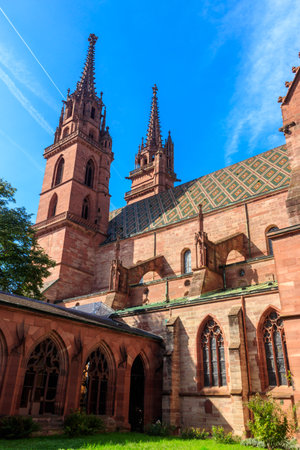 Facade of Basel Minster cathedral in Switzerland