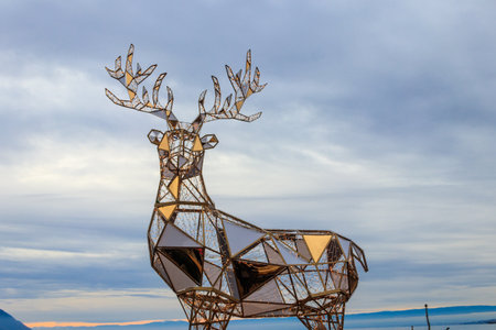 Christmas reindeer statue in Montreux, Switzerland