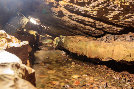 St. Beatus Caves with stalactites and stalagmites below Beatenberg near Interlaken in Bern canton in...