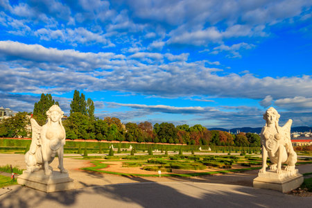 Statues of Sphinxes in the gardens of Upper Belvedere Palace in Vienna, Austriaのeditorial素材