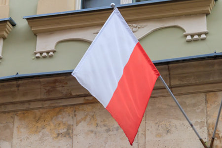 Flag of Poland on a facade of building