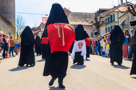 Romont, Switzerland - April 15, 2022: Good Friday Procession in Romont, Friborg canton, Switzerlandのeditorial素材