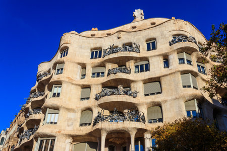 Barcelona, Spain - December 15, 2022: Exterior of the Casa Mila (La Pedrera) by Antoni Gaudi in Barcelona, Spainのeditorial素材