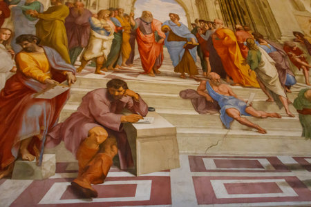 Vatican - March 1, 2023: School of Athens, 1509-1511 fresco by the Italian Renaissance artist Raphael in Raphael Rooms, Vatican Museumのeditorial素材