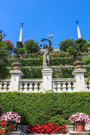 Baroque terraced garden of Borromeo Palace facing Lake Maggiore, Isola Bella (one of the Borromean Islands), Stresa, Italyの写真素材