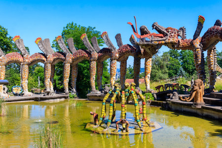 Dietikon, Switzerland - June 14, 2023: Colorful sculptures in the Bruno Weber park in Dietikon, Switzerlandのeditorial素材