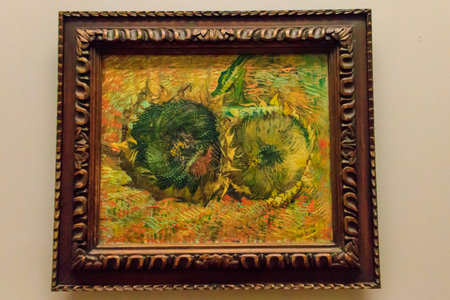 Bern, Switzerland - December 28, 2022: Artwork "Two Cut Sunflowers" 1887 by Vincent van Gogh in the Bern Kunstmuseum, the art museum in Bern, Switzerlandのeditorial素材