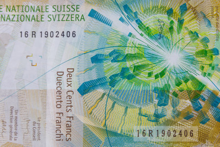 Macro shot of two hundred Swiss francs banknoteの写真素材