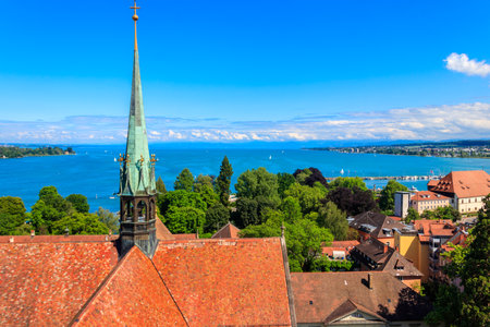 View over Lake Constance (Bodensee) and the old town of Konstanz (also known as Constance) from bell...