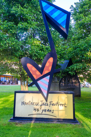 Montreux, Switzerland - July 14, 2023: Art installation by the street at Montreux Jazz Festival, Switzerlandのeditorial素材