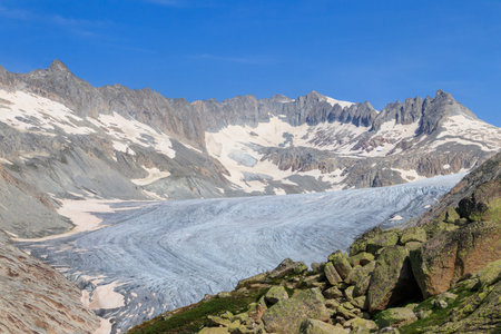 The Rhone Glacier, the source of the Rhone River at Furka Pass in the Swiss Alps in canton of Valais, Switzerlandのeditorial素材