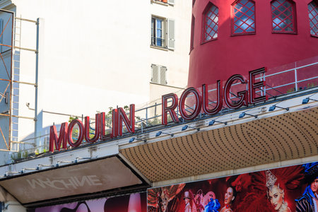 Paris, France - May 20, 2024: Exterior of Parisian Moulin Rouge in Pigalle district, Paris, France. The Moulin Rouge is the most famous cabaret venue in Franceのeditorial素材