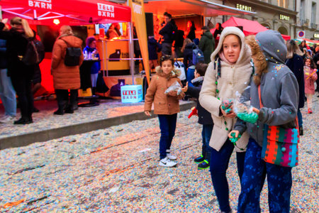 Bern, Switzerland - November 28, 2022: People during traditional annual swiss festival Zibelemaerit Holiday (Onion Market) in Bern, Switzerlandのeditorial素材