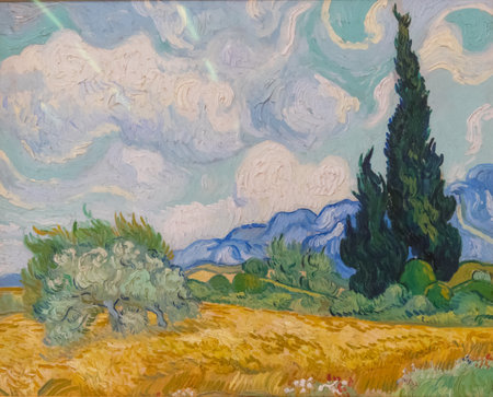 Zurich, Switzerland - August 4, 2024: Artwork "The Cypress and Flowering tree" 1889 by Vincent van Gogh in Zurich Kunsthaus in Zurich, Switzerlandのeditorial素材
