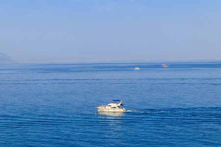 Kemer, Turkey - October 24, 2020: Luxury yacht sailing in the Mediterranean sea in Kemer, Antalya province, Turkey. Turkish Rivieraのeditorial素材