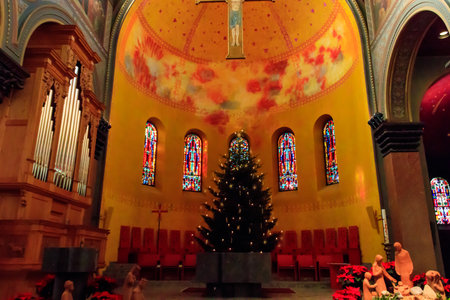Christmas decor inside the Trinity church (Dreifaltigkeitskirche) in Bern, Switzerlandの写真素材
