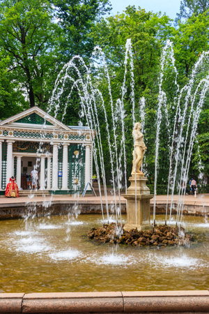 St. Petersburg, Russia - June 25, 2019: Fountain "Adam" in the Lower park of Peterhof in Saint Petersburg, Russiaのeditorial素材