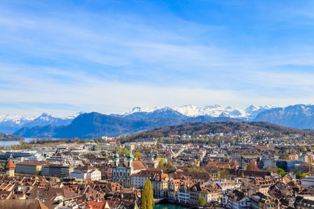 View of the old town of Lucerne (Luzern) city in Switzerland. View from aboveの写真素材