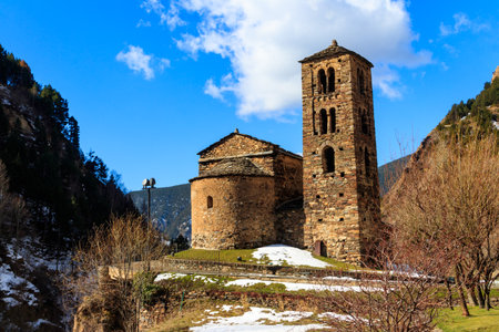 Sant Joan de Caselles Church (12th century) in Canillo, Andorraの写真素材