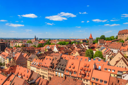 Panoramic view of the old town of Nuremberg in Germanyの写真素材