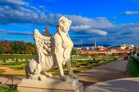 Statue of Sphinx in the gardens of Upper Belvedere Palace in Vienna, Austriaの写真素材
