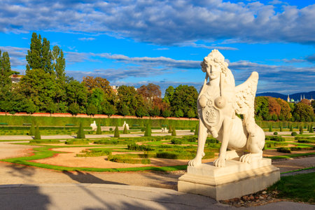 Statue in the gardens of Upper Belvedere Palace in Vienna, Austriaの写真素材