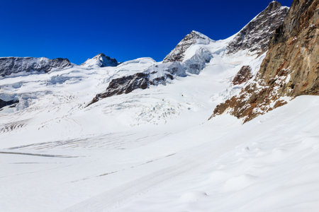 View of the Jungfraujoch, Top of Europe, Bernese Oberland, Switzerlandの写真素材