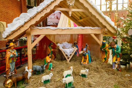 Christmas nativity scene in Cathedral of St. Mary Magdalene in Wroclaw, Polandの写真素材