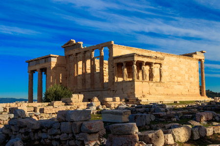 Erechtheion (Erechtheum) or Temple of Athena Polias is an ancient Greek Ionic temple on the north side of the Acropolis in Athens, Greeceの写真素材