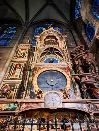 Astronomical clock in the Cathedral of Our Lady of Strasbourg in Strasbourg, Franceの写真素材