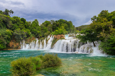 View of powerful Skradinski Buk waterfall in Krka National Park, Croatiaの写真素材